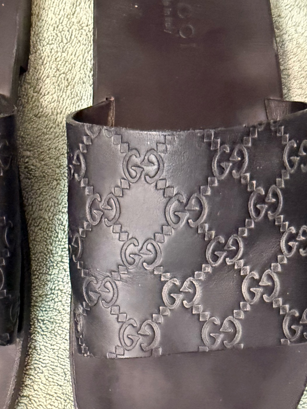 Gucci Black Embossed GG Slide Sandals - Picture 7 of 10